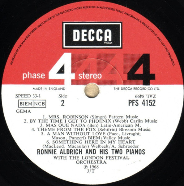 Ronnie Aldrich And His Two Pianos* With The London Festival Orchestra* : This Way 'In' (LP)