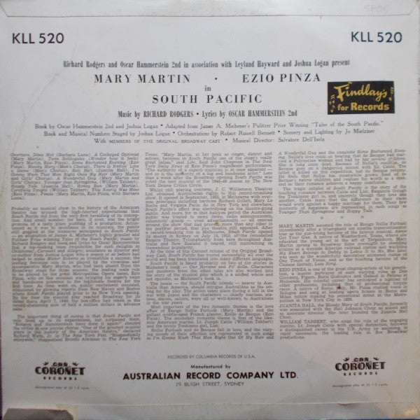 Mary Martin, Ezio Pinza, Rodgers & Hammerstein With "South Pacific" Original Broadway Cast : South Pacific (LP, Album, Mono)