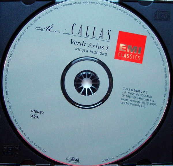 Verdi* / Maria Callas, Philharmonia Orchestra, Nicola Rescigno : Verdi Arias I (CD, Album, RE, RM)