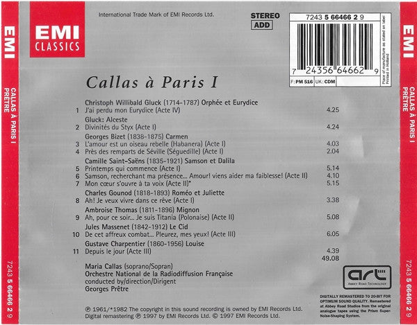 Maria Callas - Orchestre National De La R.T.F., Georges Prêtre : Callas À Paris, Arias I (CD, Album, M/Print, RE, RM)
