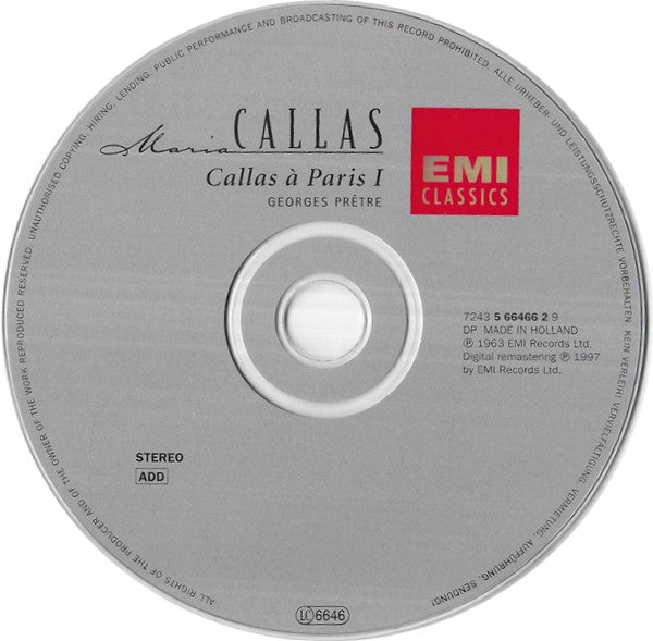 Maria Callas - Orchestre National De La R.T.F., Georges Prêtre : Callas À Paris, Arias I (CD, Album, M/Print, RE, RM)