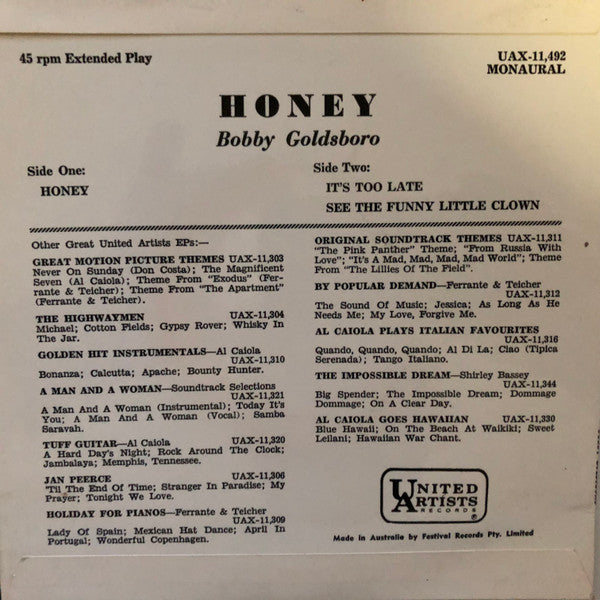 Bobby Goldsboro : Honey (7", EP, Mono)