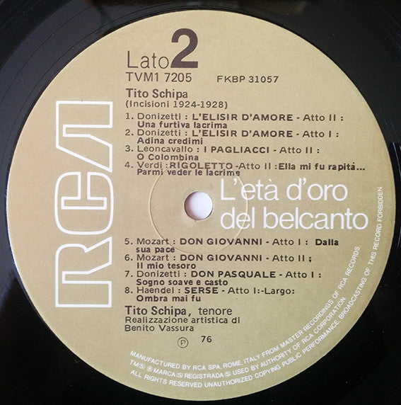 Tito Schipa : Tito Schipa (LP, Comp, Mono)