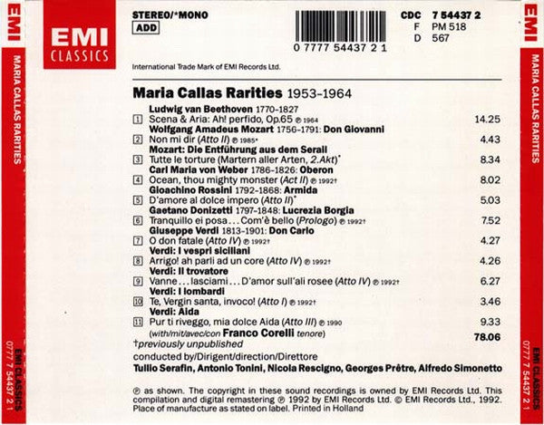 Maria Callas : Rarities (CD, Comp, Mono, RM)