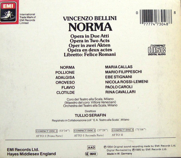 Vincenzo Bellini / Maria Callas, Mario Filippeschi, Ebe Stignani, Orchestra Del Teatro Alla Scala E Coro Del Teatro Alla Scala, Tullio Serafin : Norma (3xCD, Mono, RM + Box, Album, RE, Sli)