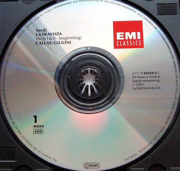 Giuseppe Verdi / Maria Callas, Giuseppe di Stefano, Ettore Bastianini, Coro Del Teatro Alla Scala E Orchestra Del Teatro Alla Scala, Carlo Maria Giulini : La Traviata (2xCD, Album, Mono, RM, RP)