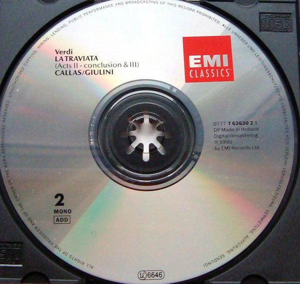 Giuseppe Verdi / Maria Callas, Giuseppe di Stefano, Ettore Bastianini, Coro Del Teatro Alla Scala E Orchestra Del Teatro Alla Scala, Carlo Maria Giulini : La Traviata (2xCD, Album, Mono, RM, RP)