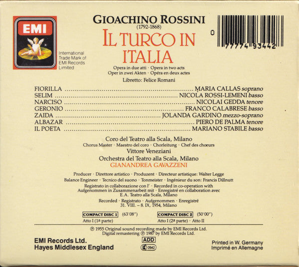 Rossini* - Callas*, Rossi-Lemeni*, Gedda*, Stabile*, Orchestra* E Coro Del Teatro Alla Scala Di Milano*, Gavazzeni* : Il Turco In Italia (Box, Sli + 2xCD, Album, Mono, RE, RM)