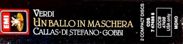 Giuseppe Verdi - Maria Callas, Giuseppe di Stefano, Tito Gobbi, Fedora Barbieri, Eugenia Ratti, Orchestra Del Teatro Alla Scala E Coro Del Teatro Alla Scala, Antonino Votto : Un Ballo In Maschera (2xCD, Album, Mono, RE, RM)