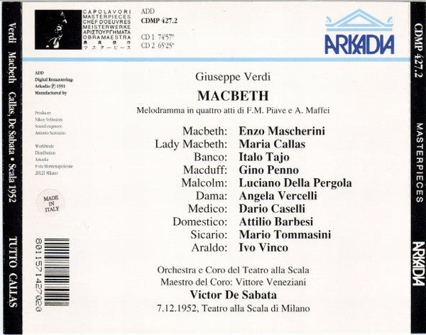 Giuseppe Verdi / Callas*, Mascherini*, Penno*, Tajo*, Teatro Alla Scala, Victor De Sabata : Macbeth (2xCD, Album, Mono, RE, RM)