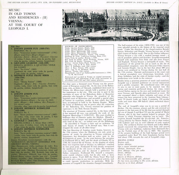 Johann Joseph Fux / Giovanni Legrenzi / Heinrich Ignaz Franz Biber / Johann Heinrich Schmelzer / Leopold I : Music In Old Towns And Residences (II) /  Vienna: - At The Court Of Leopold I (LP, Album, Club, Gat)