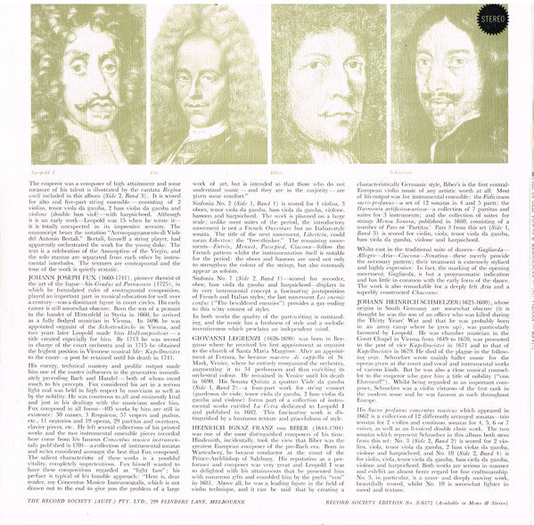Johann Joseph Fux / Giovanni Legrenzi / Heinrich Ignaz Franz Biber / Johann Heinrich Schmelzer / Leopold I : Music In Old Towns And Residences (II) /  Vienna: - At The Court Of Leopold I (LP, Album, Club, Gat)