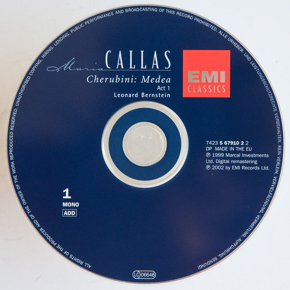 Luigi Cherubini - Maria Callas, Gino Penno, Maria Luisa Nache, Fedora Barbieri, Orchestra Del Teatro Alla Scala E Coro Del Teatro Alla Scala, Leonard Bernstein : Medea [Live 1953 Recording] (2xCD, Album, Mono, RE, RM + Box, Sli)