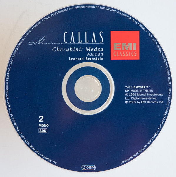 Luigi Cherubini - Maria Callas, Gino Penno, Maria Luisa Nache, Fedora Barbieri, Orchestra Del Teatro Alla Scala E Coro Del Teatro Alla Scala, Leonard Bernstein : Medea [Live 1953 Recording] (2xCD, Album, Mono, RE, RM + Box, Sli)