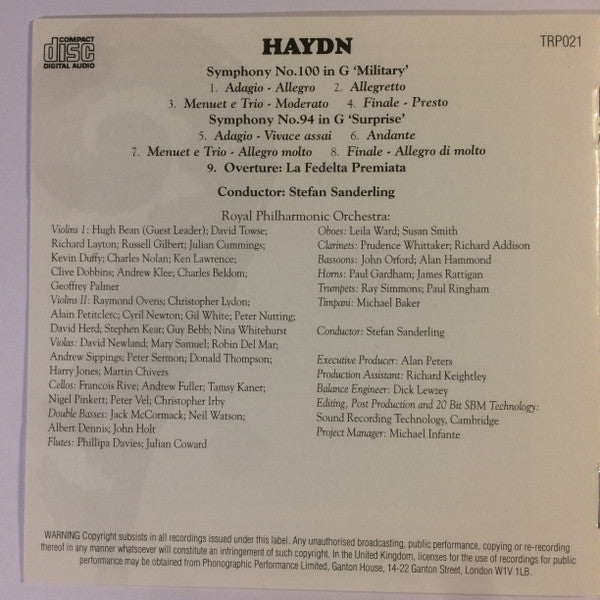Haydn* - Royal Philharmonic Orchestra, Stefan Sanderling : Symphony No. 100 In G 'Military' / Symphony No. 94 In G 'Surprise' / Overture: La Fedelta Premiata (CD, Album)