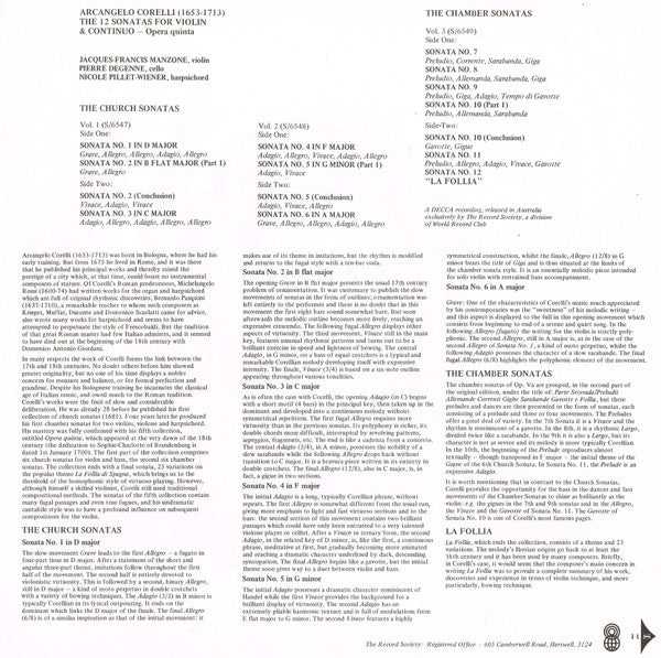 Arcangelo Corelli : The Twelve Sonatas For Violin And Bass Continuo (3xLP, Album, Club + Box)