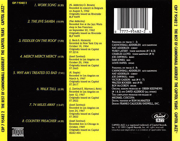 Cannonball Adderley : The Best Of Cannonball Adderley - The Capitol Years (CD, Comp)