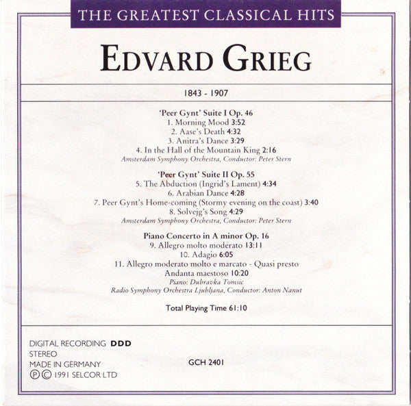 Edvard Grieg : The Greatest Classical Hits (CD)