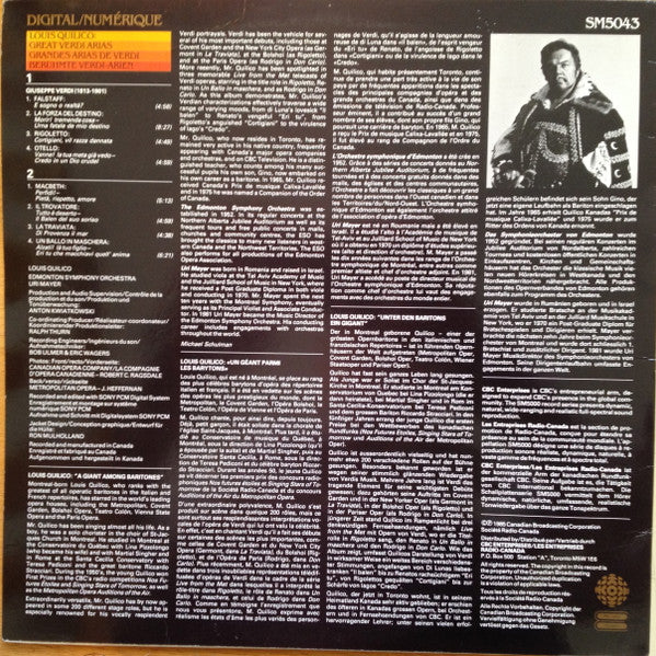 Verdi*, Louis Quilico, Edmonton Symphony Orchestra, Uri Mayer : Great Verdi Arias (LP, Album)