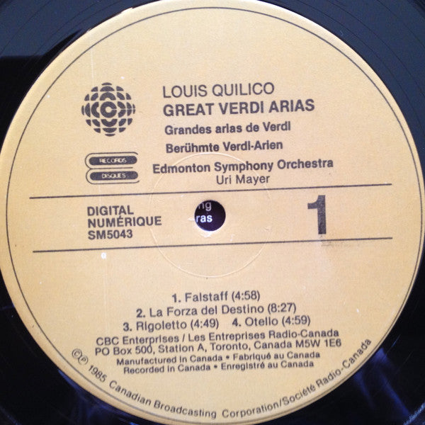 Verdi*, Louis Quilico, Edmonton Symphony Orchestra, Uri Mayer : Great Verdi Arias (LP, Album)