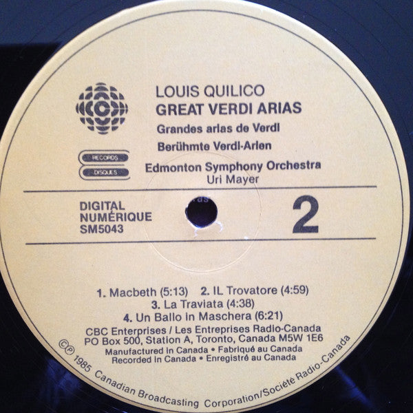 Verdi*, Louis Quilico, Edmonton Symphony Orchestra, Uri Mayer : Great Verdi Arias (LP, Album)