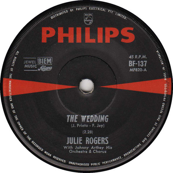 Julie Rogers : The Wedding (7", Single, RP)