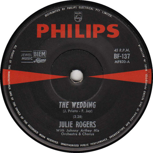 Julie Rogers : The Wedding (7", Single, RP)