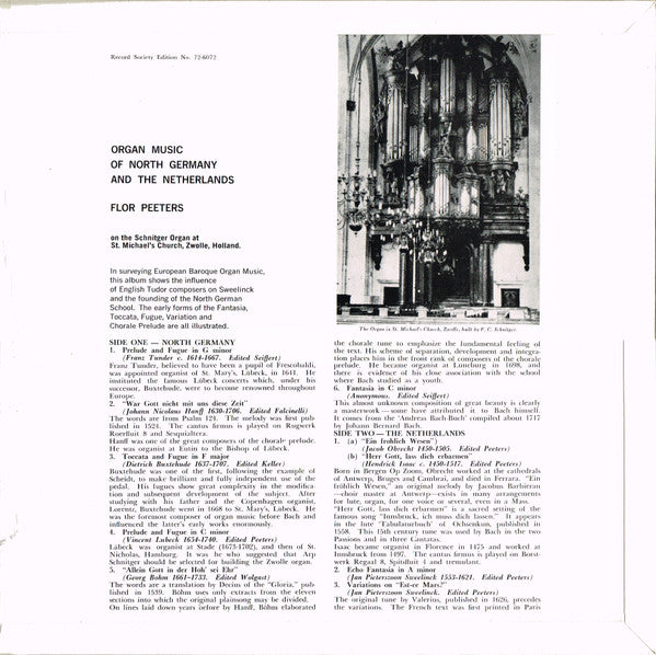 Flor Peeters : Organ Music Of North Germany And The Netherlands (LP, Album, Mono, Club, Gat)