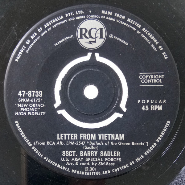 SSgt. Barry Sadler* : The Ballad Of The Green Berets (7", Single)