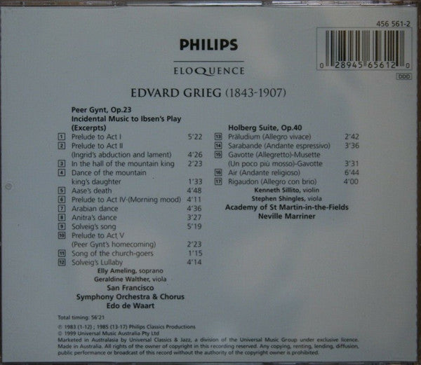 Edvard Grieg, San Francisco Symphony, Edo de Waart, The Academy Of St. Martin-in-the-Fields, Sir Neville Marriner : Peer Gynt / Holberg Suite (CD, Album)