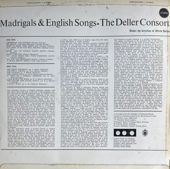 Deller Consort / Alfred Deller : Madrigals & English Songs (LP, Album, Club)