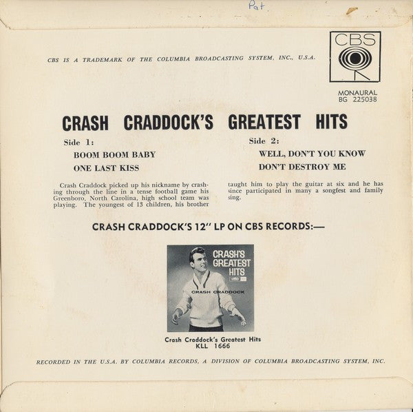 Crash Craddock* : Crash Craddock's Greatest Hits (7", EP, Comp)