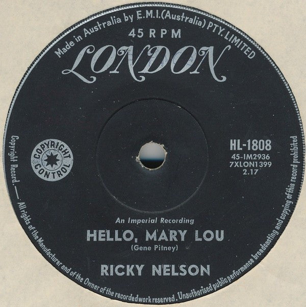 Ricky Nelson (2) : Hello Mary Lou / Travelin' Man (7", Single)