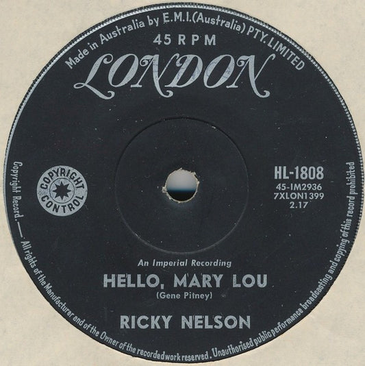 Ricky Nelson (2) : Hello Mary Lou / Travelin' Man (7", Single)