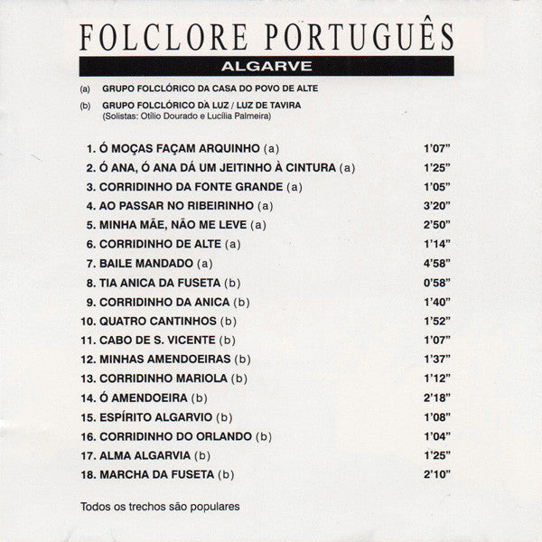 Grupo Folclórico Da Casa Do Povo De Alte, Rancho Folclórico Da Luz De Tavira : Folclore Português - Algarve  (CD, Comp)