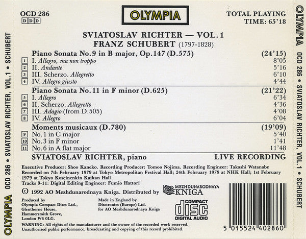 Schubert*, Sviatoslav Richter : Vol. 1 (CD, Comp)