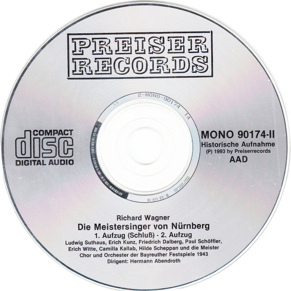 Richard Wagner, Paul Schöffler, Friedrich Dalberg, Erich Kunz, Hilde Scheppan, Ludwig Suthaus, Erich Witte, Hermann Abendroth : Die Meistersinger Von Nürnberg, Bayreuther Festspiele 1943 (4xCD)