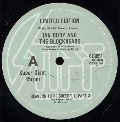 Ian Dury And The Blockheads : Reasons To Be Cheerful, Part 3 (12", Ltd)