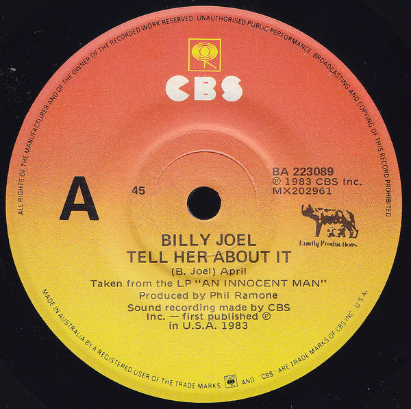 Billy Joel : Tell Her About It (7", Single)