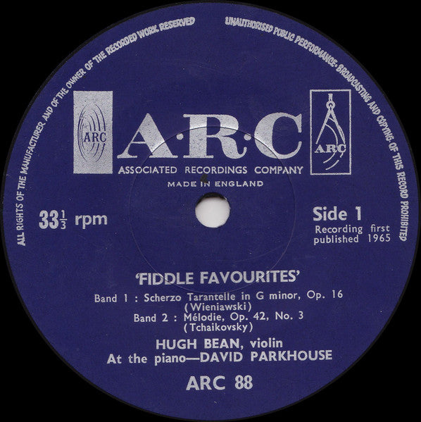 Hugh Bean And David Parkhouse : Fiddle Favourites (7")