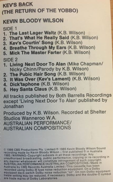 Kevin Bloody Wilson :  Kev's Back (The Return Of The Yobbo)  (Cass, Album, Dol)