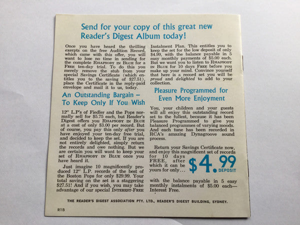 Arthur Fiedler And Boston Pops Orchestra, Allan Toohey : Rhapsody In Blue (Flexi, 7", S/Sided, Single, Ltd, Promo)