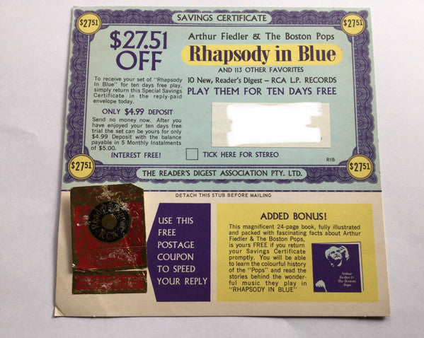 Arthur Fiedler And Boston Pops Orchestra, Allan Toohey : Rhapsody In Blue (Flexi, 7", S/Sided, Single, Ltd, Promo)