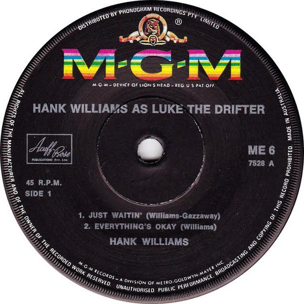 Hank Williams As Luke The Drifter : More Songs From Hank Williams As Luke The Drifter (7", EP, RE)