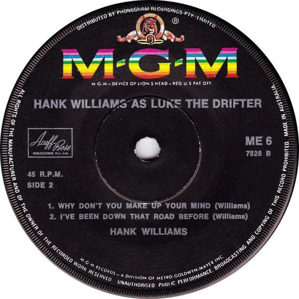Hank Williams As Luke The Drifter : More Songs From Hank Williams As Luke The Drifter (7", EP, RE)
