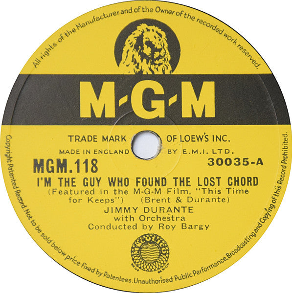 Jimmy Durante : I'm The Guy Who Found The Lost Chord / Little Bit This, Little Bit That (Shellac, 10", DT)