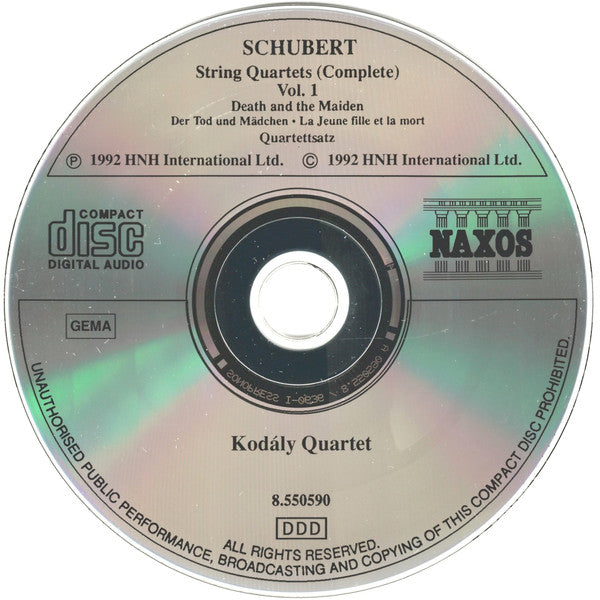 Franz Schubert ‎– Kodály Quartet : String Quartets (Complete) Vol. 1 (CD, Album, RP)