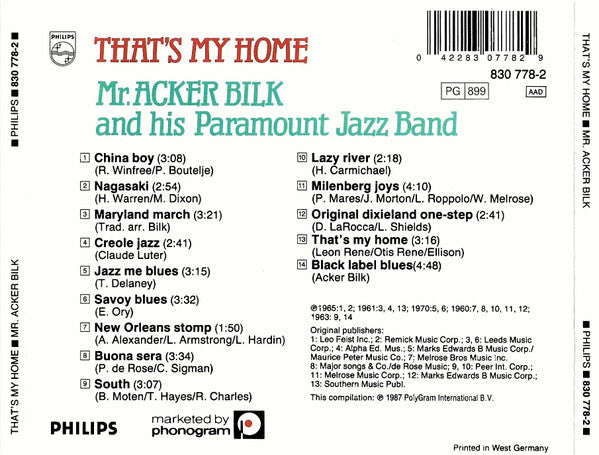 Mr. Acker Bilk And His Paramount Jazz Band* : That's My Home (CD, Comp)