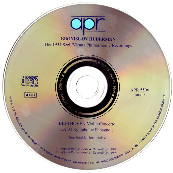 Bronislaw Huberman : The 1934 Szell/Vienna Philharmonic Recordings (CD, Comp, Mono)