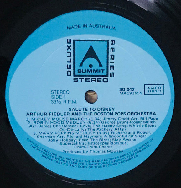 Arthur Fiedler & Boston Pops Orchestra : Salute To Disney (LP, Album)